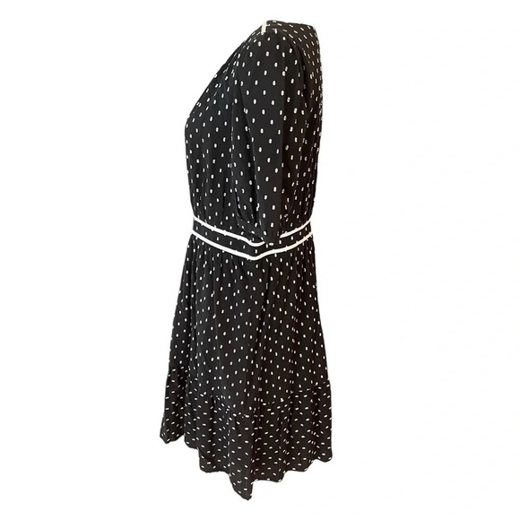 Loft Clip Dot Flounce Dress Blouson Sleeves Black Size 6 - Picture 3 of 16
